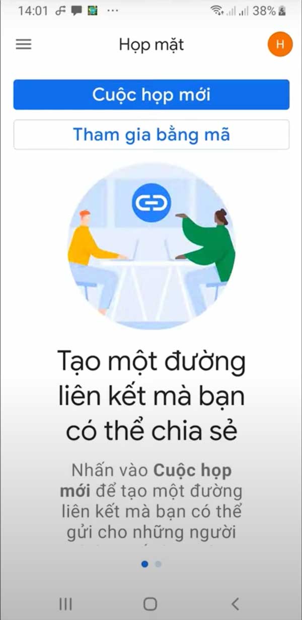 Giao diện ứng dụng Google Meet trên điện thoại Android