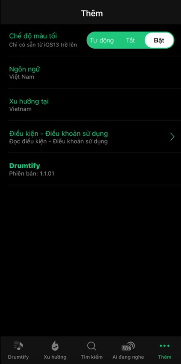 Cá nhân hóa giao diện trên App Drumtify