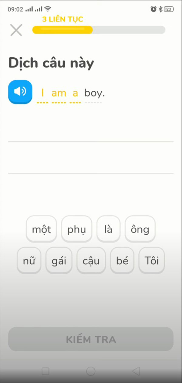 Giao diện app học tiếng Anh Duolingo trên điện thoại Android